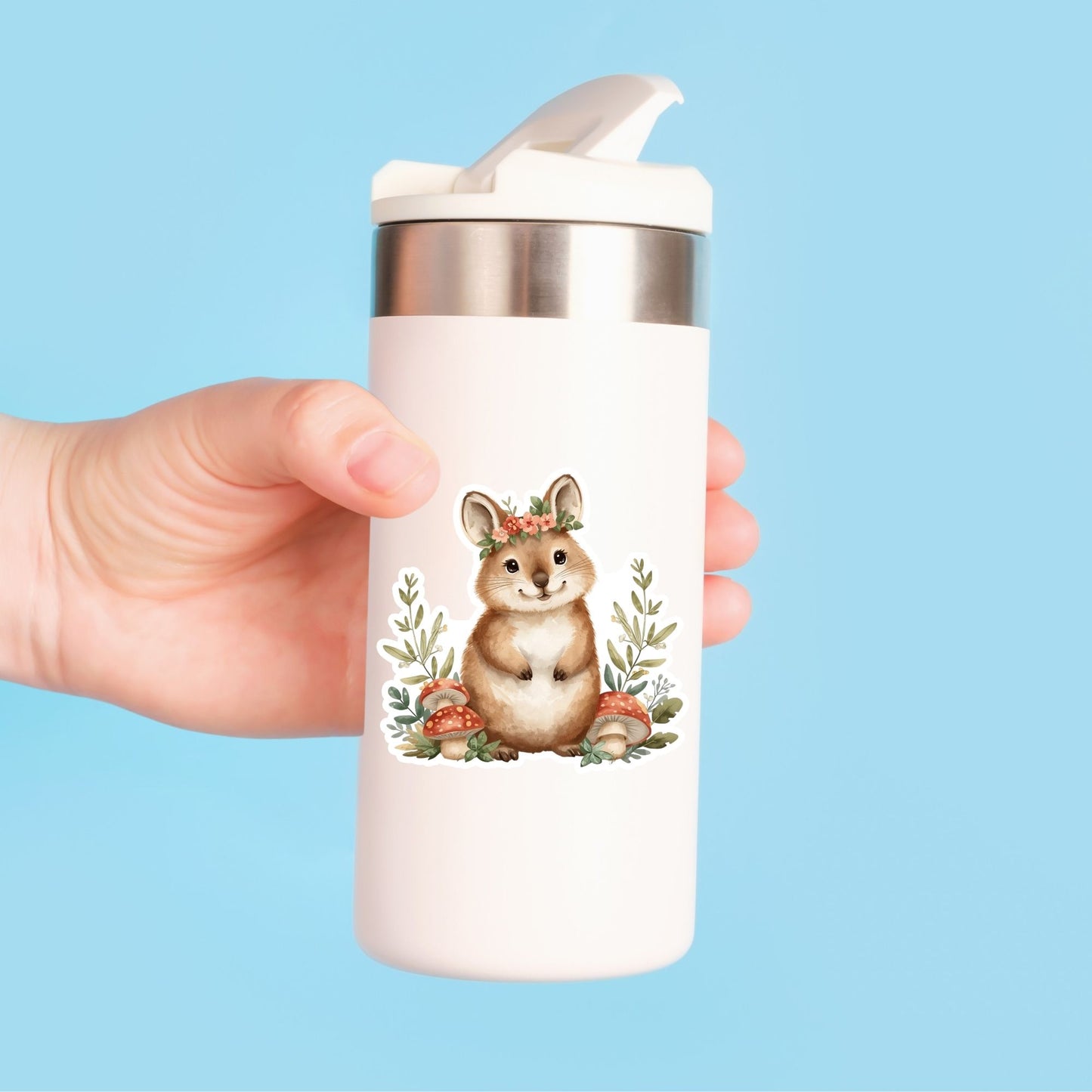 Cute Quokka Floral Forest | Cottagecore | White Vinyl | Die-Cut Sticker