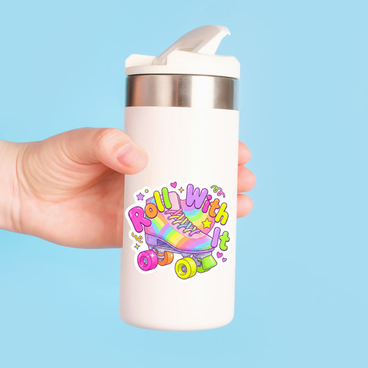 Roll With It Rainbow Skate | Retro Skater | Iridescent Vinyl | Die-Cut Sticker