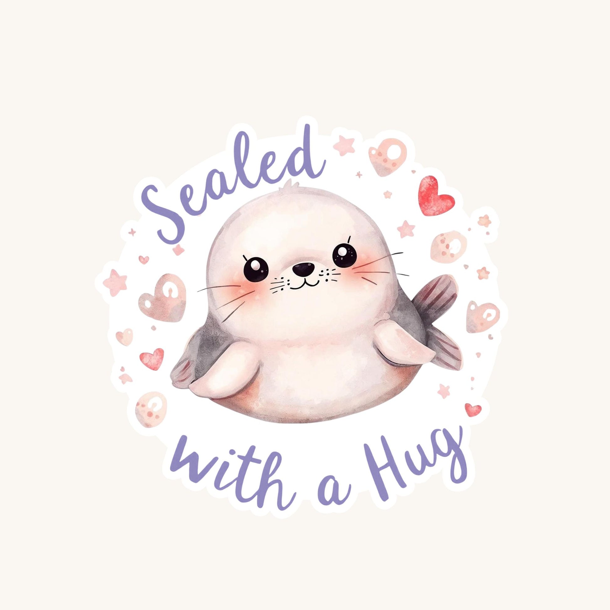 Sealed with a Hug Baby Seal | Ocean Life | White Vinyl | Die-Cut Sticker