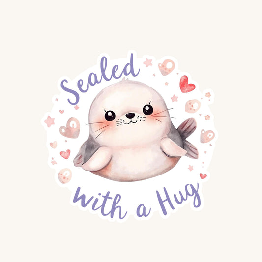 Sealed with a Hug Baby Seal | Ocean Life | White Vinyl | Die-Cut Sticker