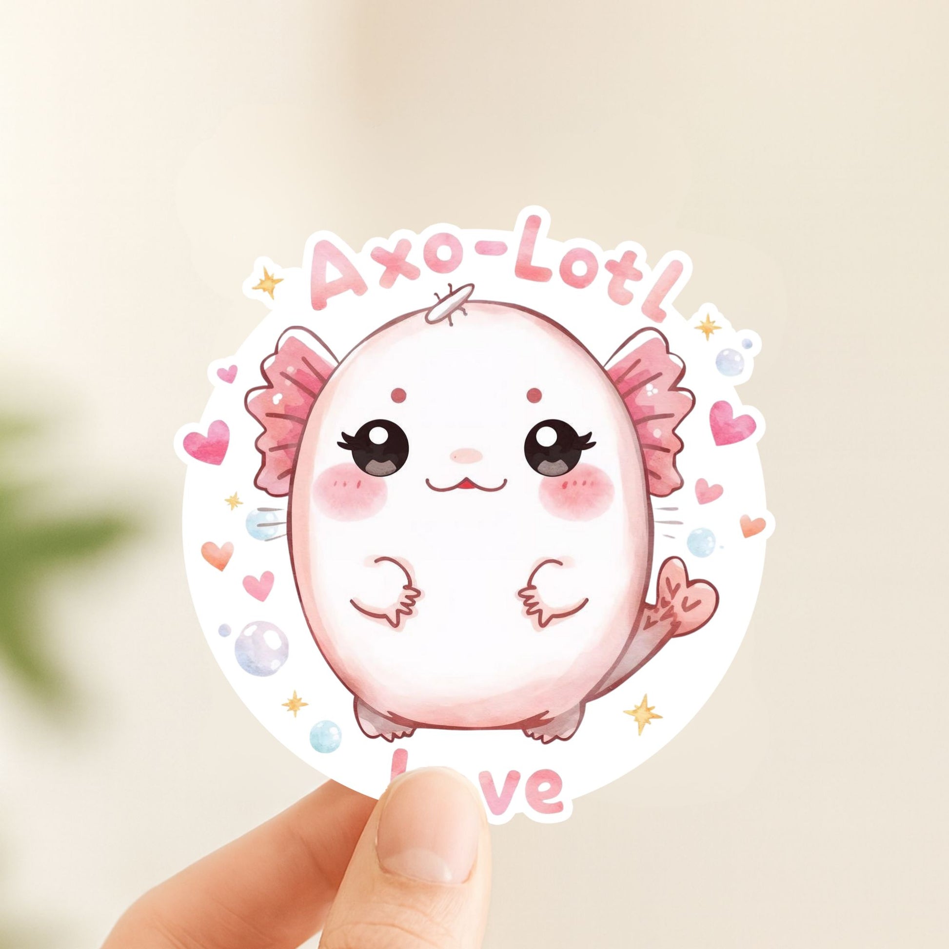 Axo-Lotl Love Pink Axolotl | Kawaii Animal | White Vinyl | Die-Cut Sticker