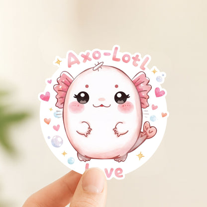 Axo-Lotl Love Pink Axolotl | Kawaii Animal | White Vinyl | Die-Cut Sticker