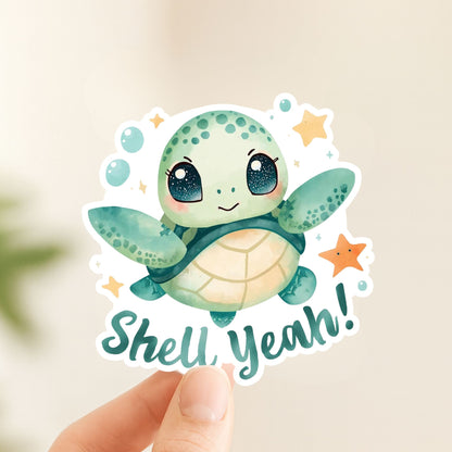 Shell Yeah! Sea Turtle | Ocean Life | White Vinyl | Die-Cut Sticker