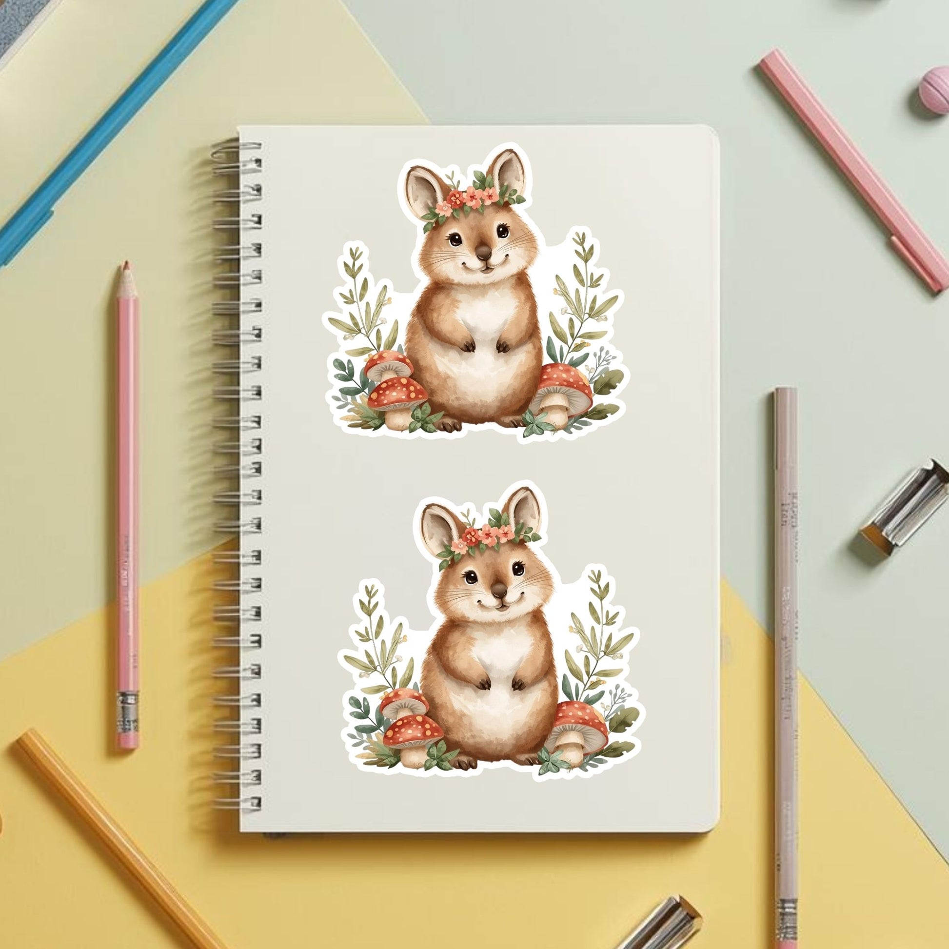 Cute Quokka Floral Forest | Cottagecore | White Vinyl | Die-Cut Sticker