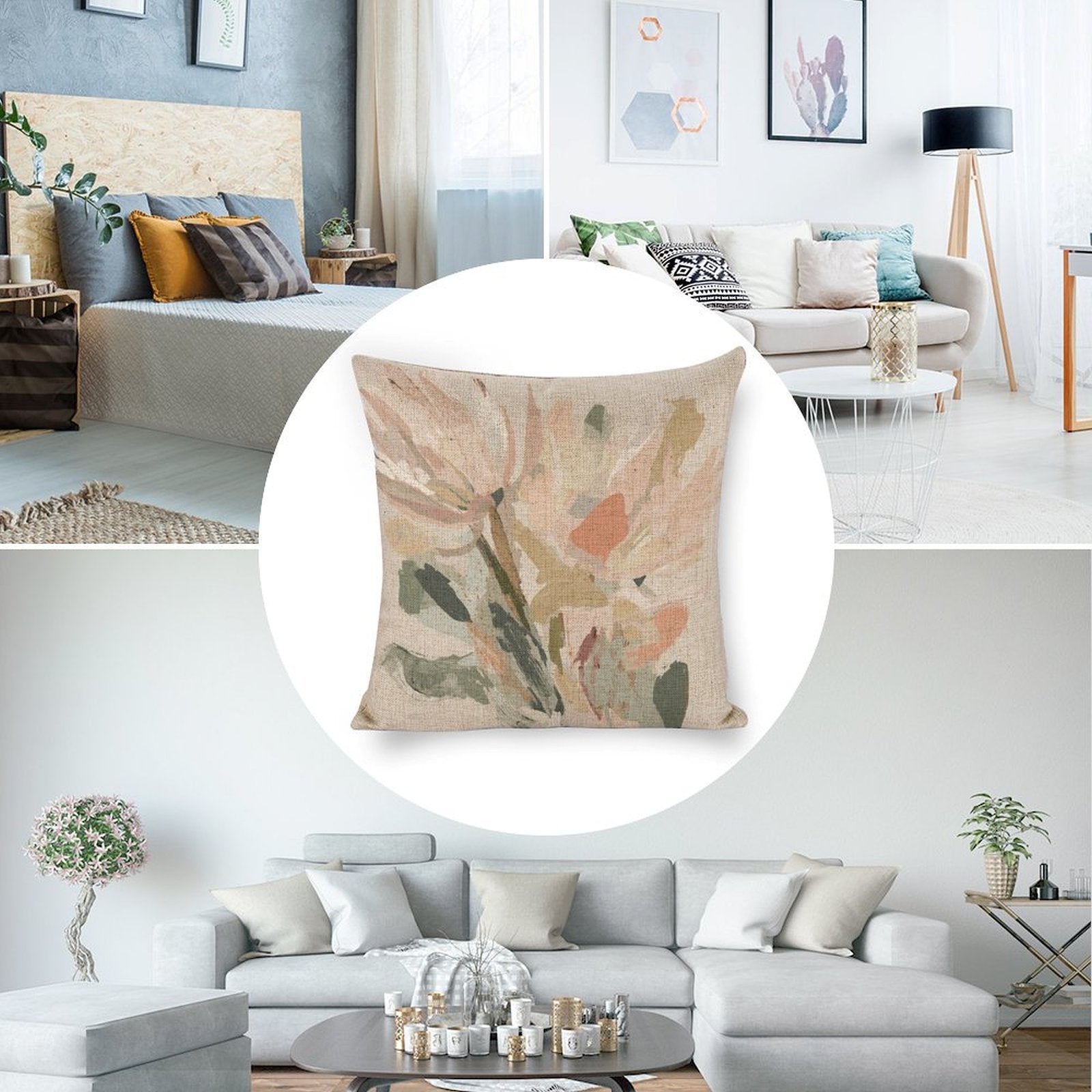 Abstract Floral Linen Cushion Pillow Cover — Double-Sided Print, 45×45cm