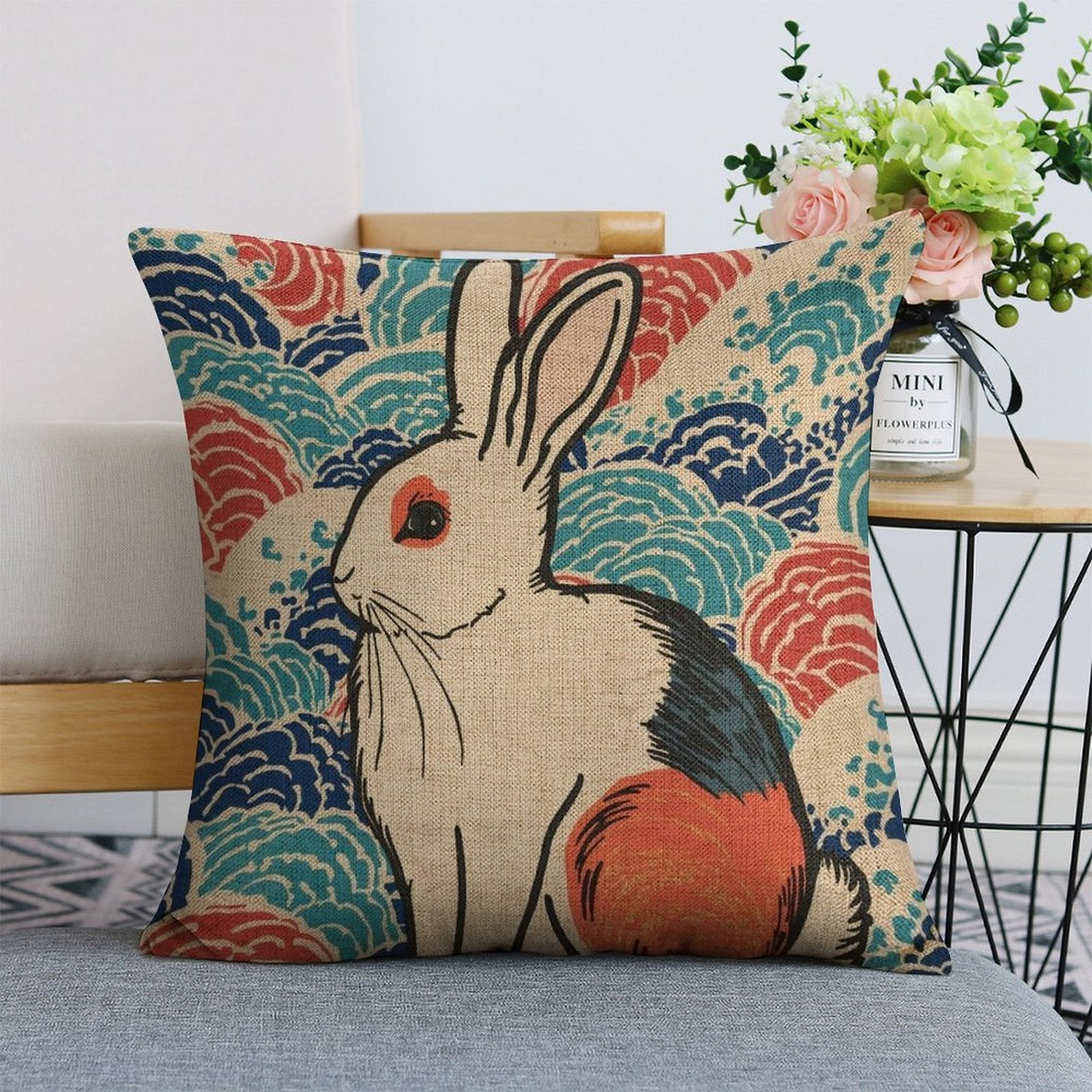 Vivid Rabbit Linen Double Sided Throw Pillow Cushion Covers |45×45 cm | Set of 2
