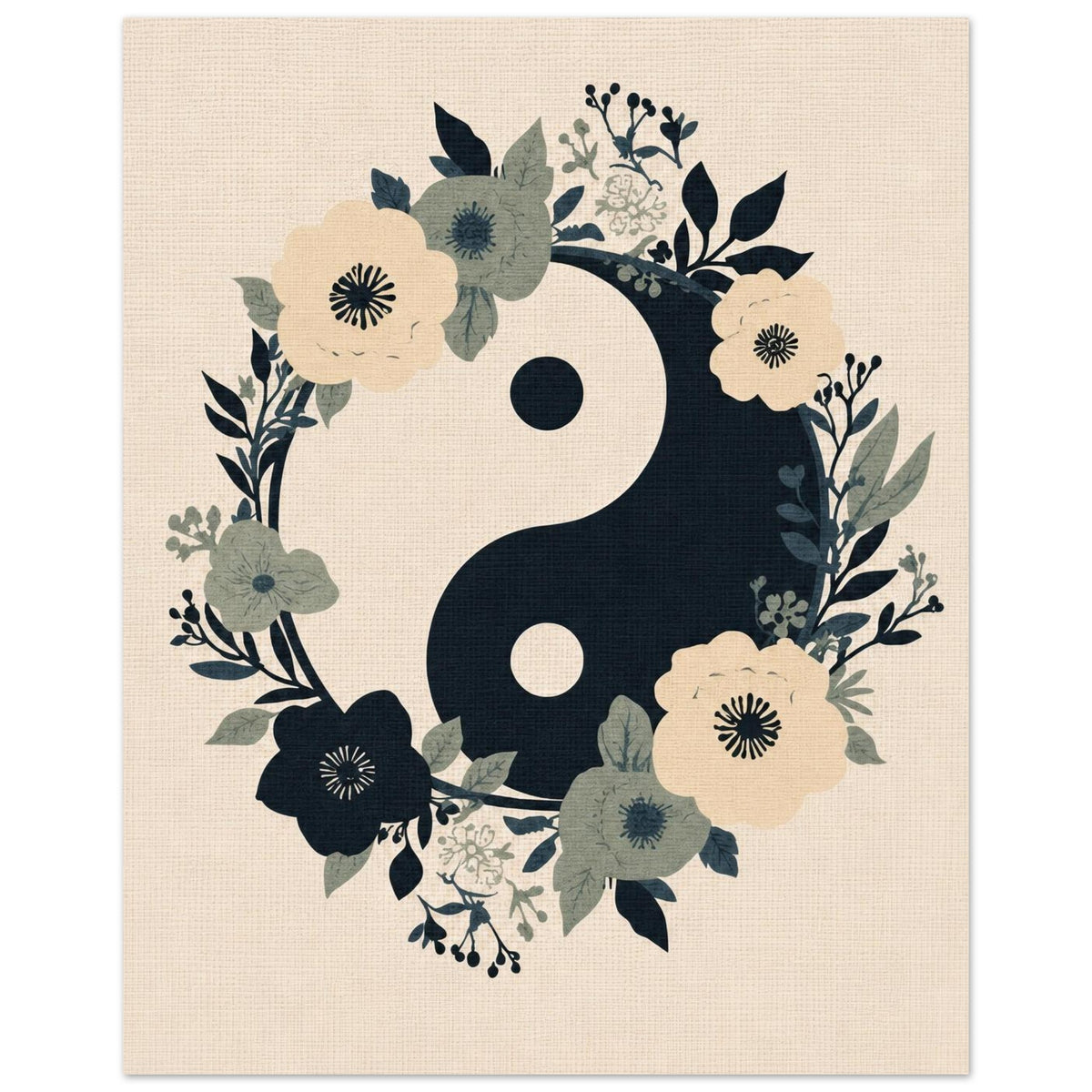 Floral Yin Yang Harmony Fine Art Poster - Balance & Serenity Wall Decor 20x25 cm 8x10″