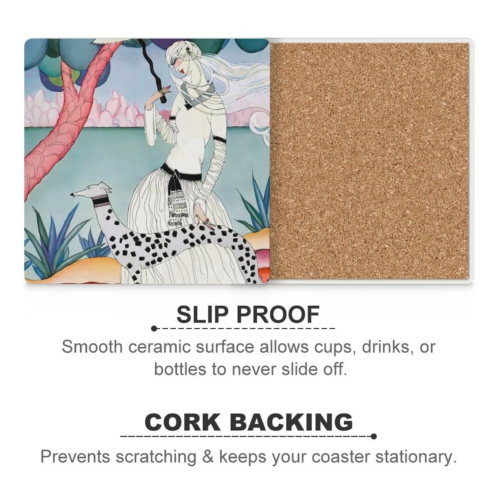 Gentle Companionship Vintage Inspired Lady & Dog Portrait Ceramic Coasters (Set of 4 or 6)