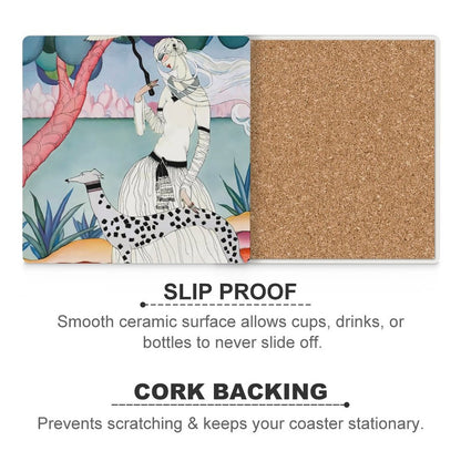 Gentle Companionship Vintage Inspired Lady & Dog Portrait Ceramic Coasters (Set of 4 or 6)