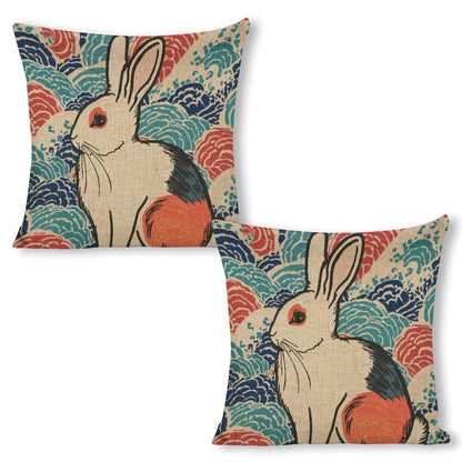 Vivid Rabbit Linen Double Sided Throw Pillow Cushion Covers |45×45 cm | Set of 2