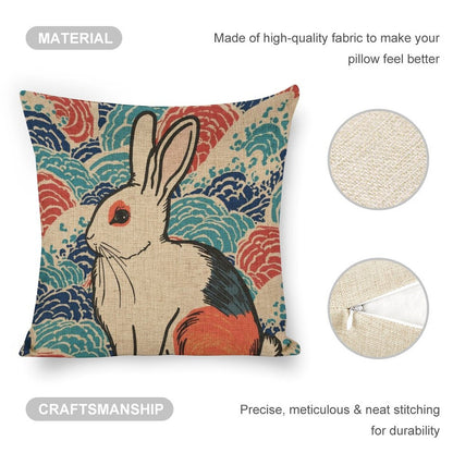 Vivid Rabbit Linen Cushion Pillow Cover — Double-Sided Print, 45×45cm