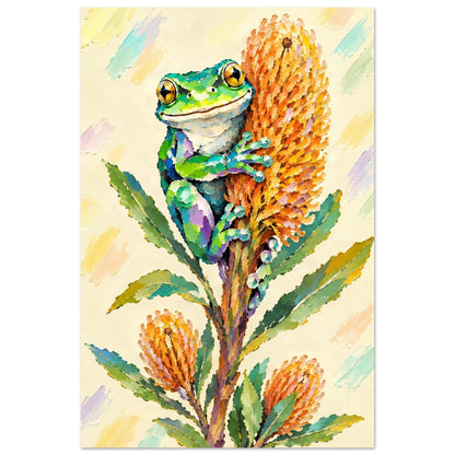 Green Tree Frog Painted Australian Animal Fine Art Poster 60x90 cm 24x36″