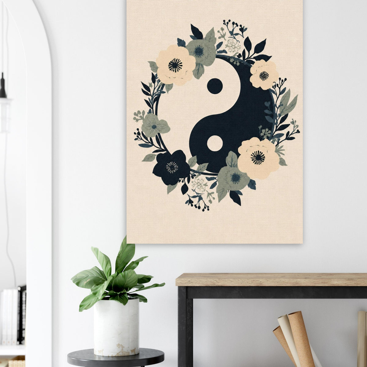 Floral Yin Yang Harmony Fine Art Poster - Balance & Serenity Wall Decor