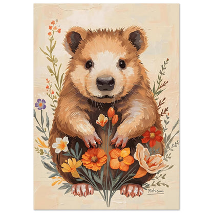 Charming Wildflower Critter Fine Art Poster in Warm Earthy Tones A2 (42 x 59.4 cm)
