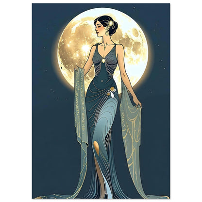 Art Deco Diva Moonlit Fine Art Poster - A Touch of Roaring Twenties Glamour for Your Walls A2 (42 x 59.4 cm)