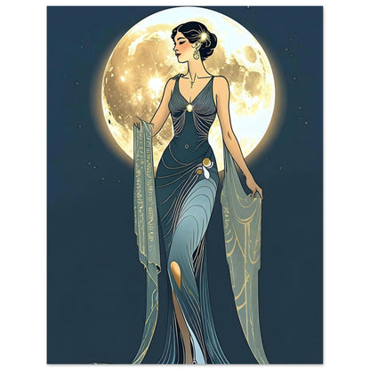Art Deco Diva Moonlit Fine Art Poster - A Touch of Roaring Twenties Glamour for Your Walls 27x35 cm 11x14″