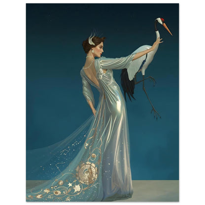 Celestial Elegance Crane & Stargazer Fine Art Poster – A Vision of Myth & Beauty 27x35 cm 11x14″