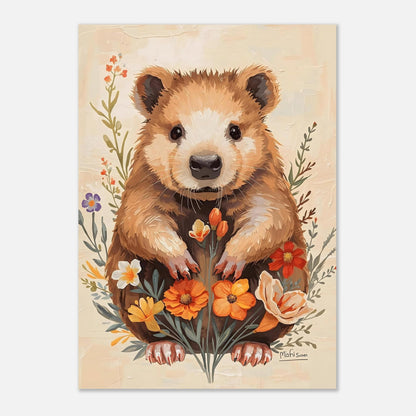 Charming Wildflower Critter Fine Art Poster in Warm Earthy Tones