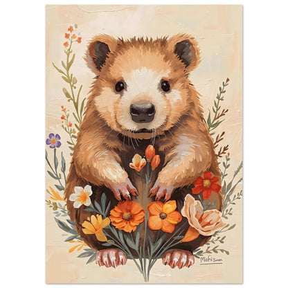 Charming Wildflower Critter Fine Art Poster in Warm Earthy Tones 21x29.7 cm 8x12"