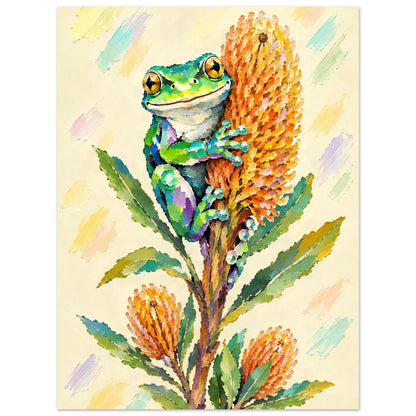 Green Tree Frog Painted Australian Animal Fine Art Poster 45x60 cm 18x24″