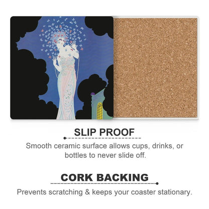 Ms. Vogue Vintage Glamour Lady Portrait Ceramic Coasters (Set of 4 or 6)