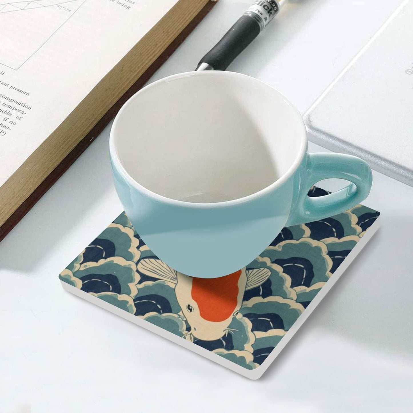 Koi Harmony Japanese Ukiyo-e Inspired Ceramic Coasters (Set of 4 or 6)