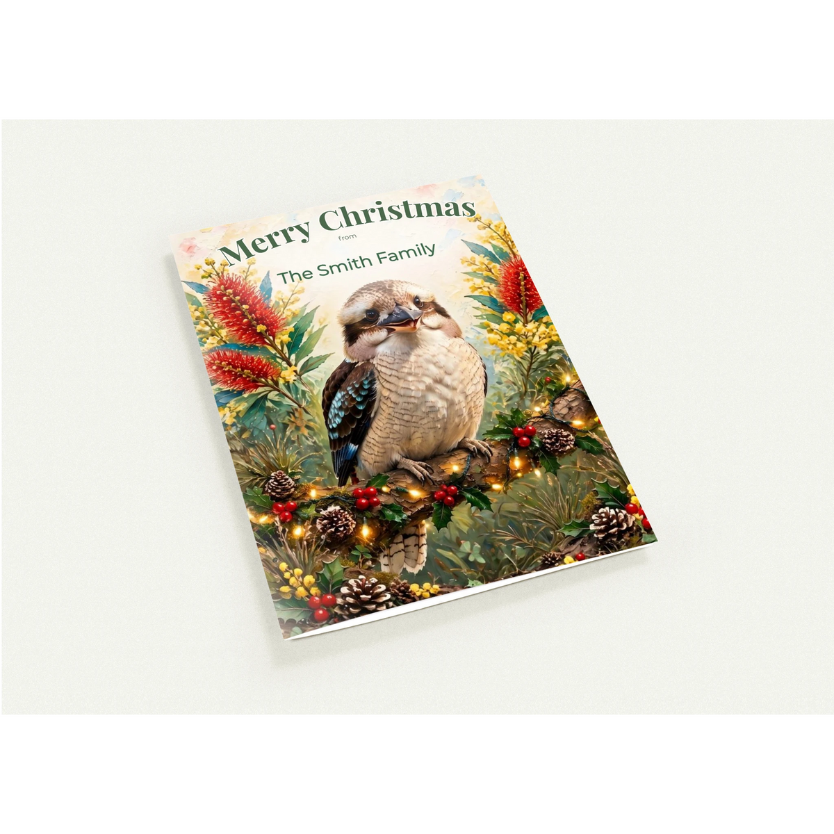 Personalised Christmas Cards Pack of 10 with Envelopes, Custom Family Name Kookaburra Christmas Card, Australian Animals Xmas (US and CA) Default Title