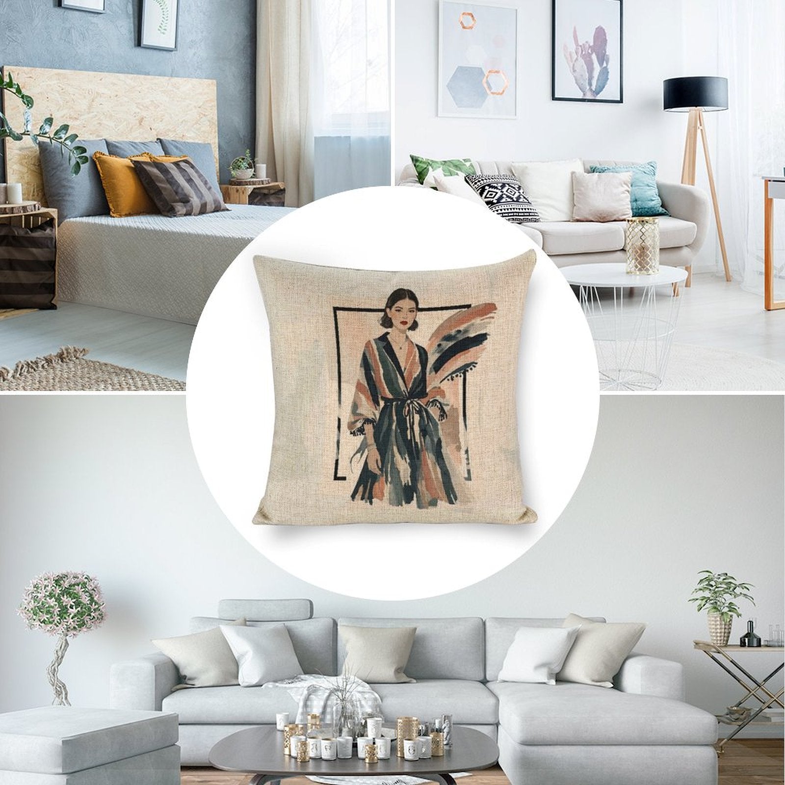 Modern Muse Linen Cushion Pillow Cover — Double-Sided Print, 45×45cm