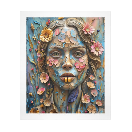 Petal Mosaic Muse – Floral Portrait Canvas Wall Art Print 20"x24" (50 x 60cm)