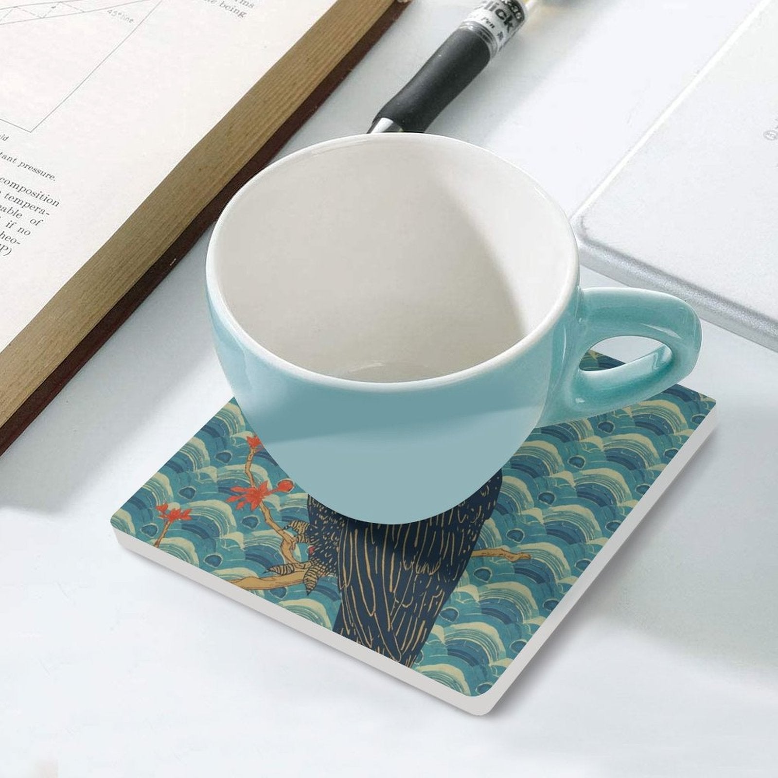 Majestic Owl Japanese Ukiyo-e Inspired Ceramic Coasters (Set of 4 or 6)