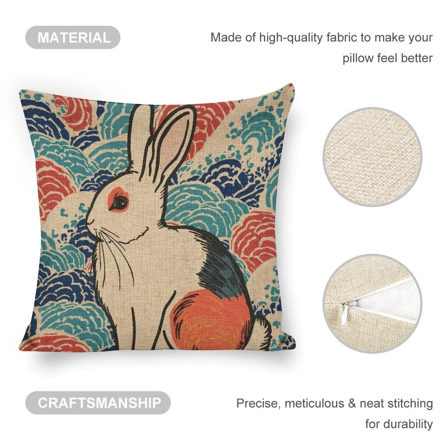 Vivid Rabbit Linen Double Sided Throw Pillow Cushion Covers |45×45 cm | Set of 2