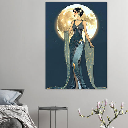 Art Deco Diva Moonlit Fine Art Poster - A Touch of Roaring Twenties Glamour for Your Walls