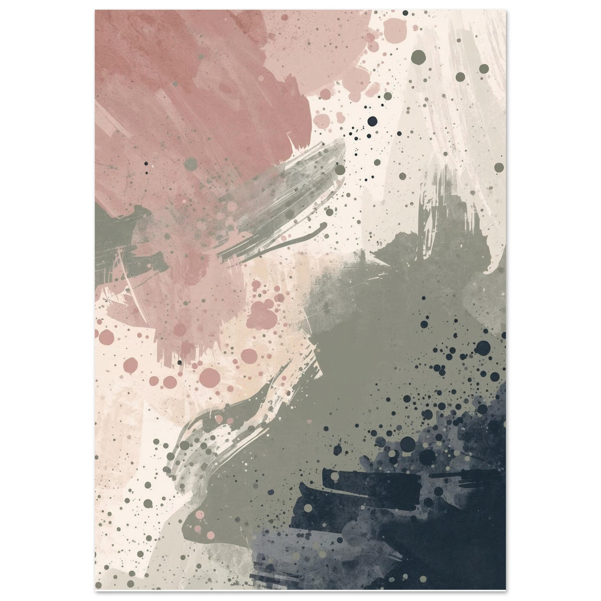 Abstract Serenity Splash Fine Art Poster - Modern Blush & Grey Wall Art for Contemporary Spaces A3 (29.7 x 42 cm)