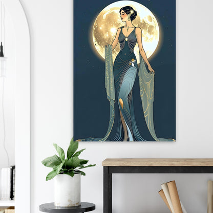 Art Deco Diva Moonlit Fine Art Poster - A Touch of Roaring Twenties Glamour for Your Walls