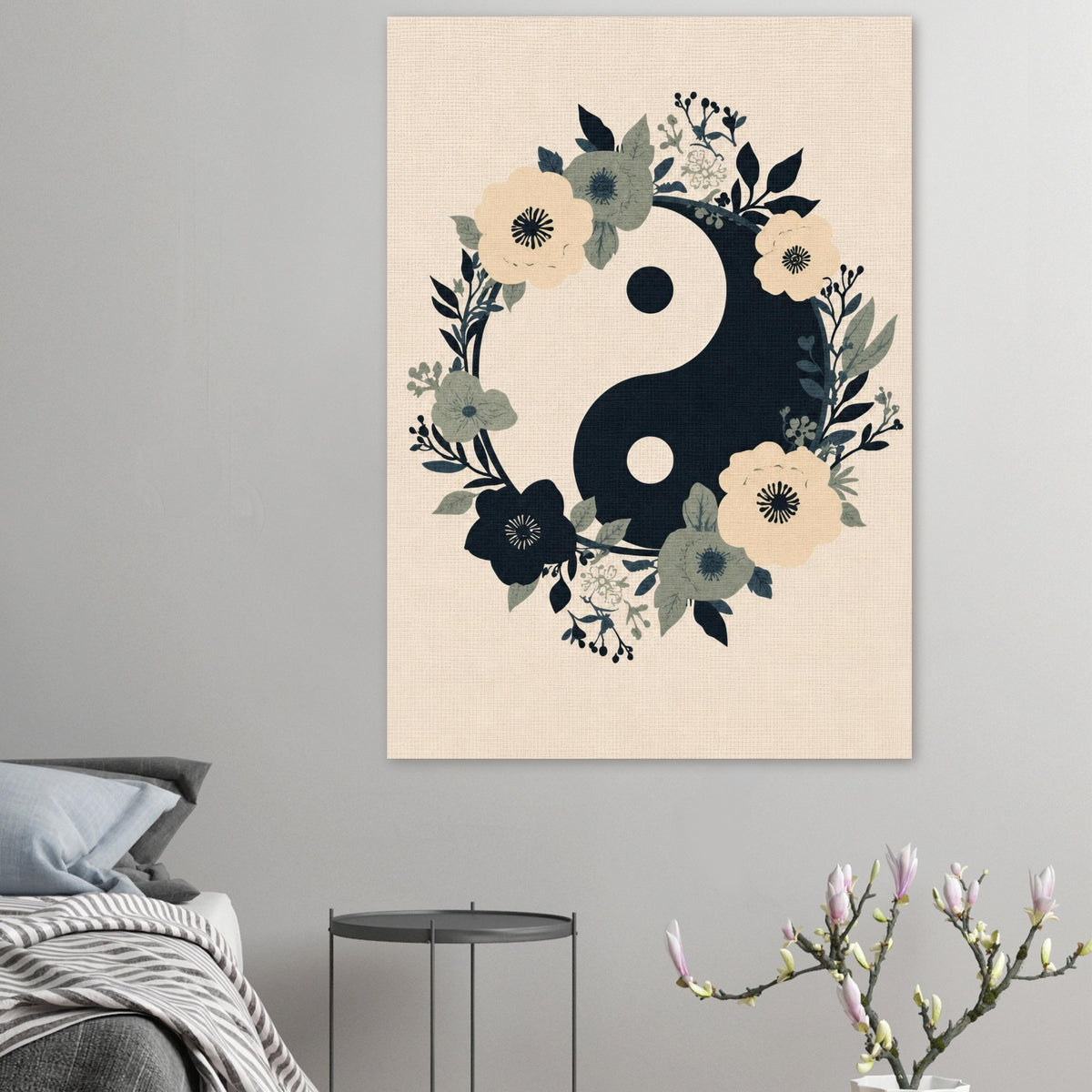 Floral Yin Yang Harmony Fine Art Poster - Balance & Serenity Wall Decor