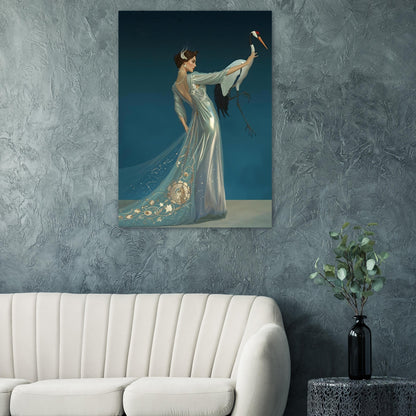 Celestial Elegance Crane & Stargazer Fine Art Poster – A Vision of Myth & Beauty