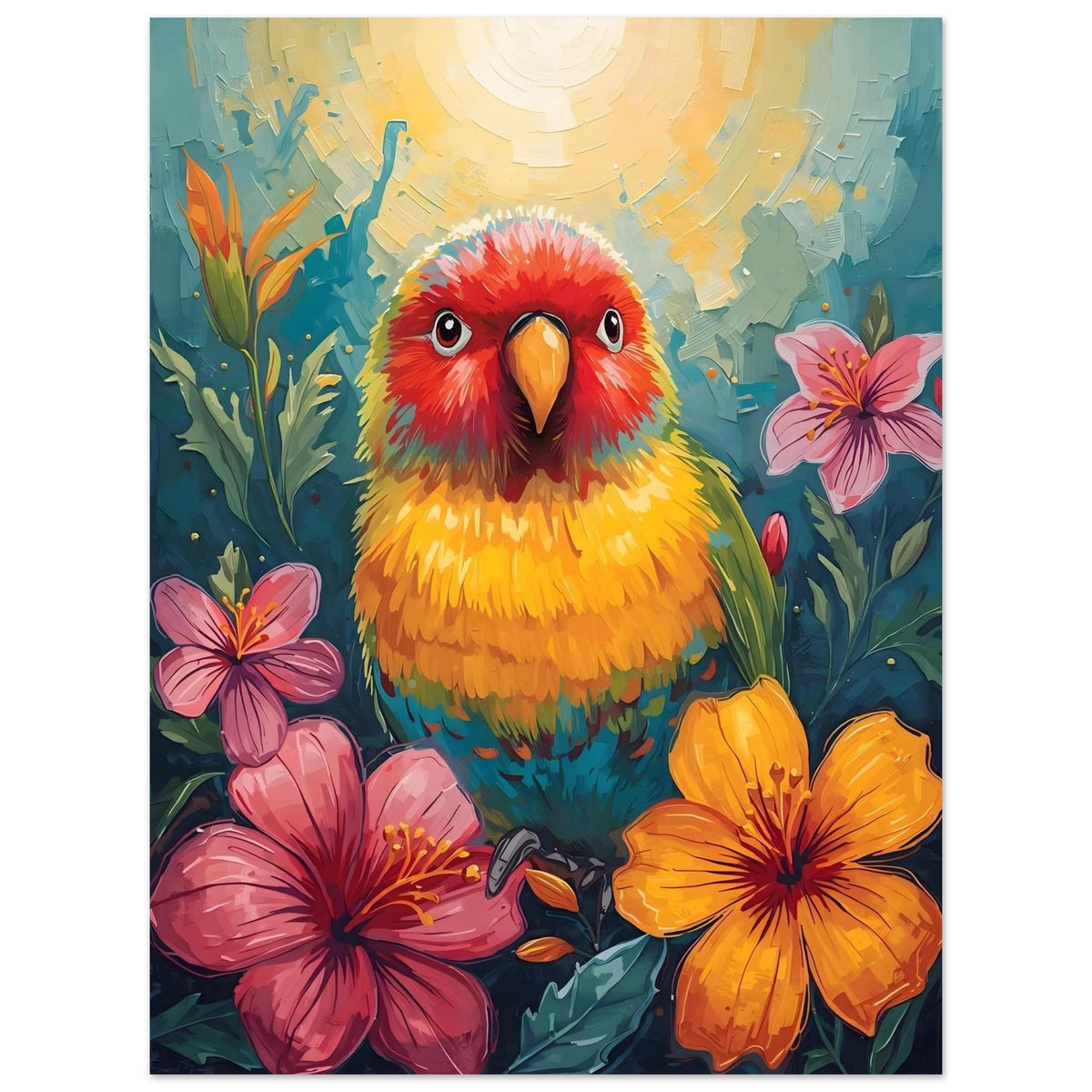 Tropical Parrot Paradise Fine Art Poster - Vivid Abstract Bird & Floral Wall Decor 75x100 cm 30x40″