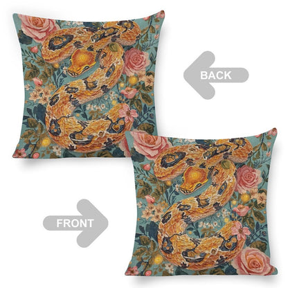 Serpent & Roses Linen Cushion Pillow Cover — Double-Sided Print, 45×45cm