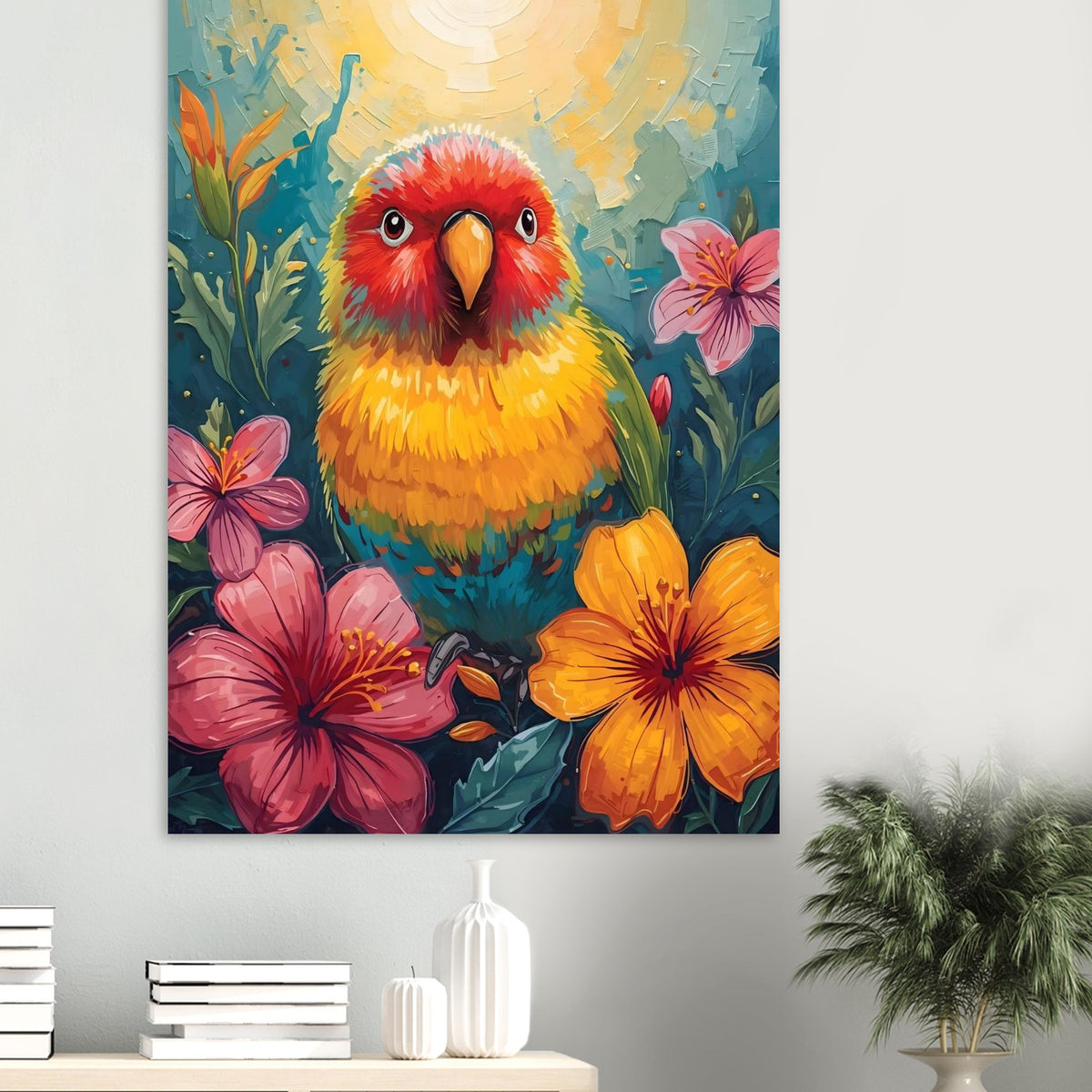Tropical Parrot Paradise Fine Art Poster - Vivid Abstract Bird & Floral Wall Decor