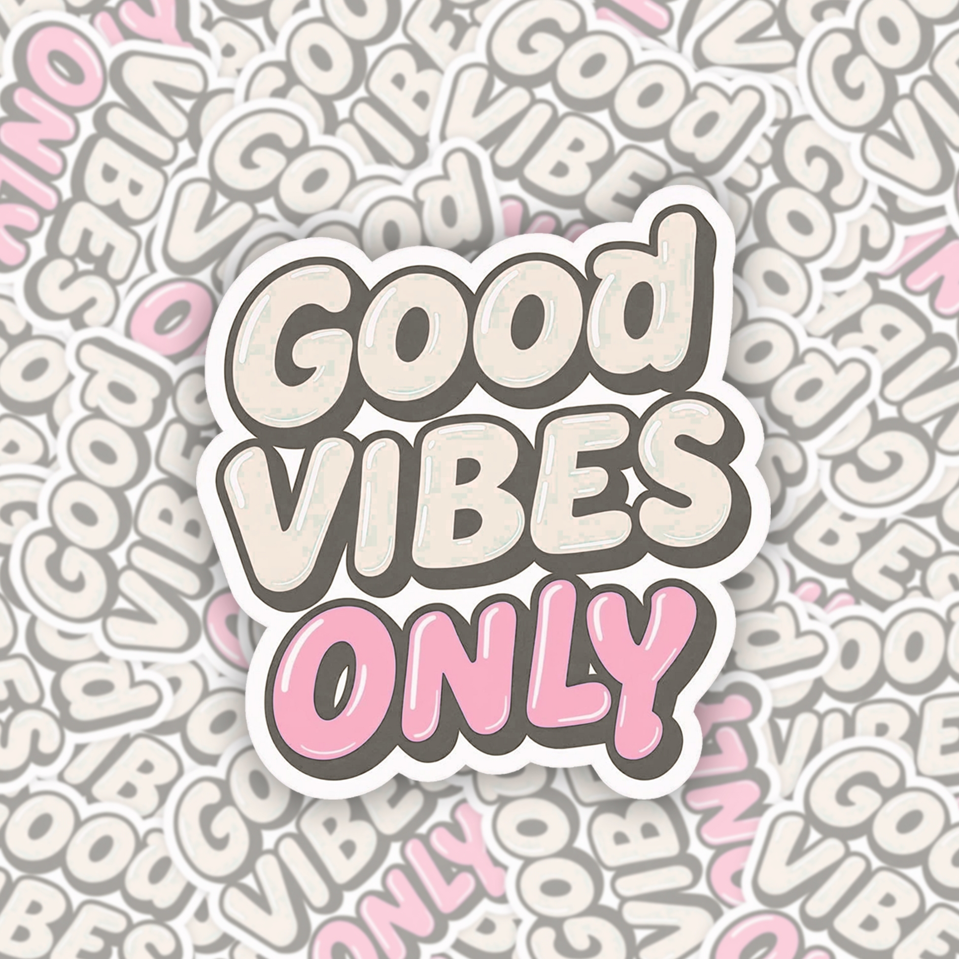 Good Vibes Only Retro Bubble Letter White Vinyl Sticker (6 × 6.5 cm, Kiss-Cut)