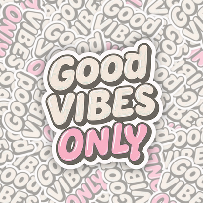 Good Vibes Only Retro Bubble Letter White Vinyl Sticker (6 × 6.5 cm, Kiss-Cut)
