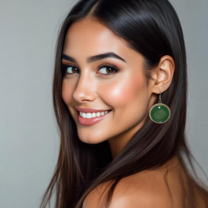 Sage Green 30mm Glass Dangle Silver Earrings – Handmade Boho Drop