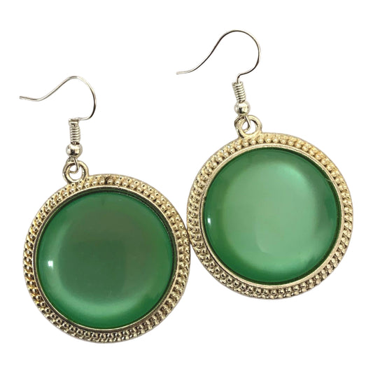 Sage Green 30mm Glass Dangle Silver Earrings – Handmade Boho Drop