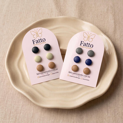 Leather Button Stud Earrings | Round PU Leather Studs | 14mm | 5 Colours