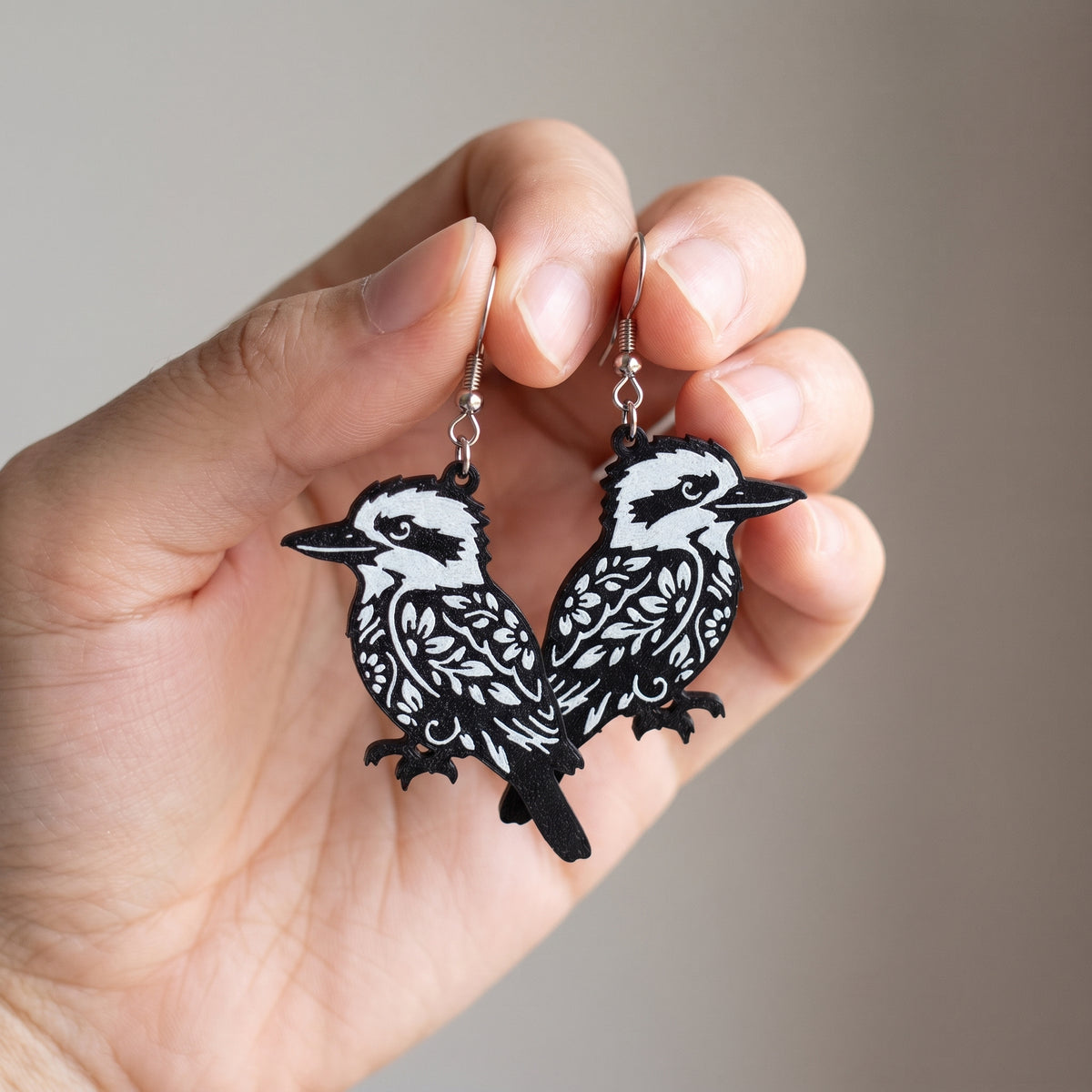Floral Kookaburra Dangle Earrings | Handmade Aussie Animal Drops