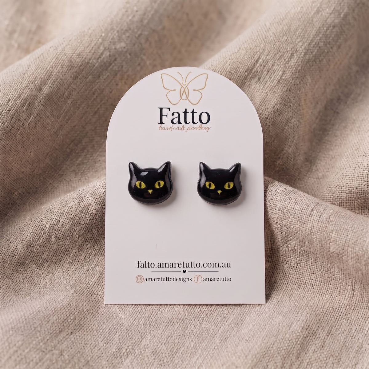 Cat Face Stud Earrings | Glossy UV Resin Studs | 12mm