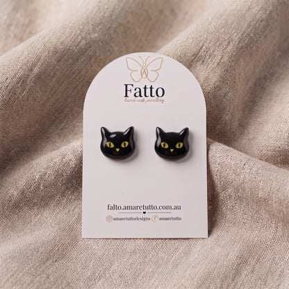 Cat Face Stud Earrings | Glossy UV Resin Studs | 12mm