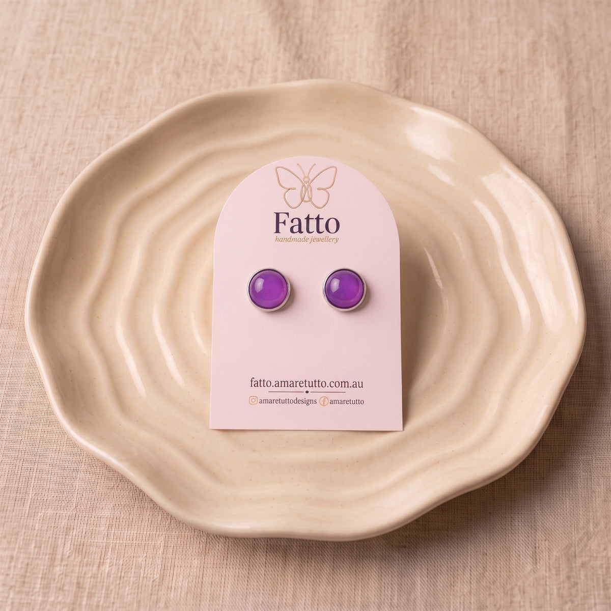 Purple Stone Look Stud Earrings | Resin Colour Pop Studs | 12mm