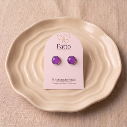 Purple Stone Look Stud Earrings | Resin Colour Pop Studs | 12mm