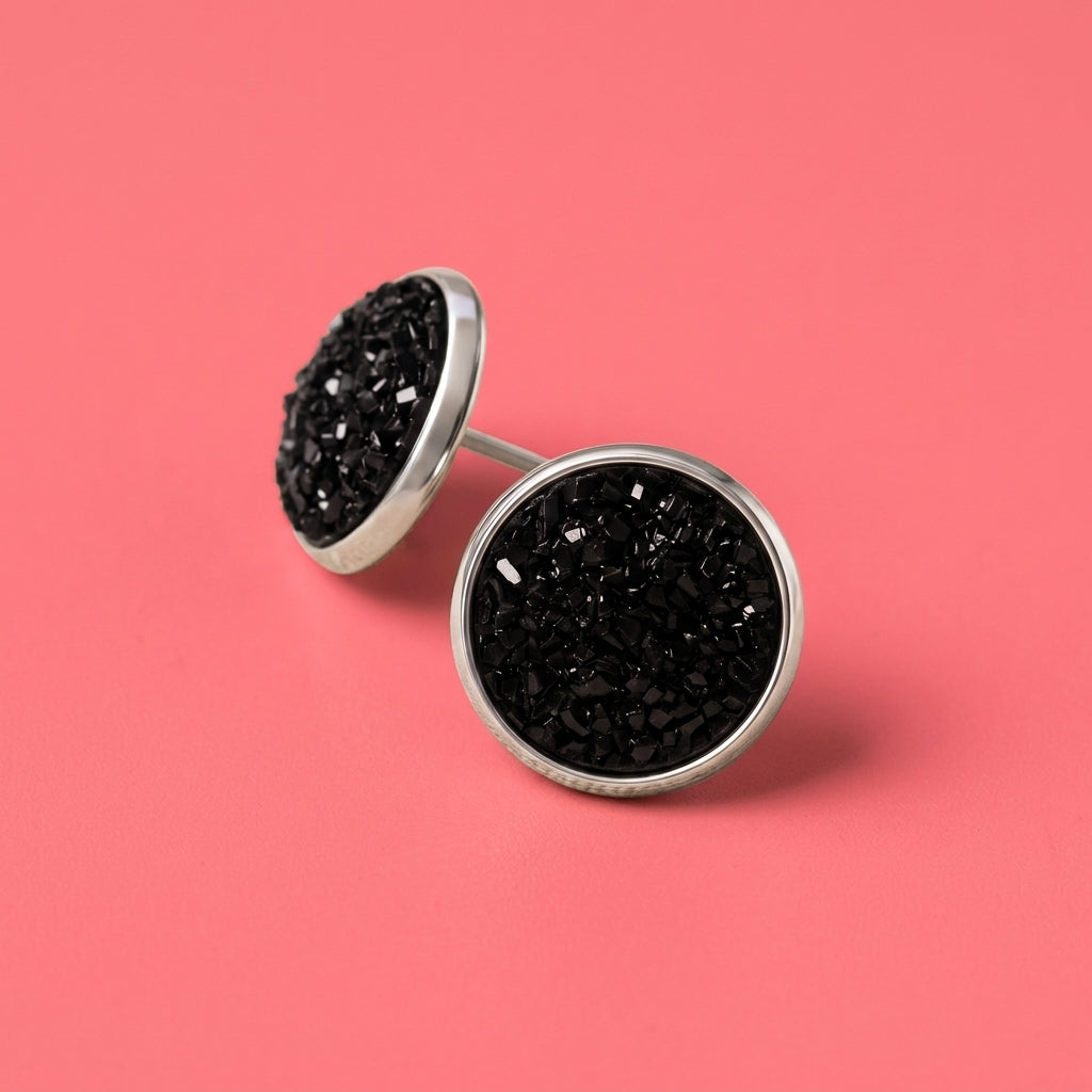 Black 3D Cluster Stud Earrings | Acrylic Stone Look Studs | 12mm